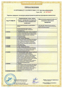 Приложение к сертификату соответствия №0543439